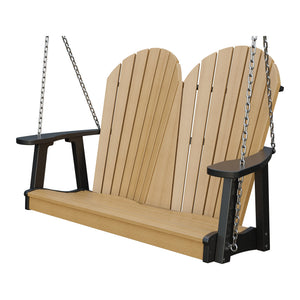 Amish Adirondack 4' Poly Hanging Swing in Natural Teak & Black