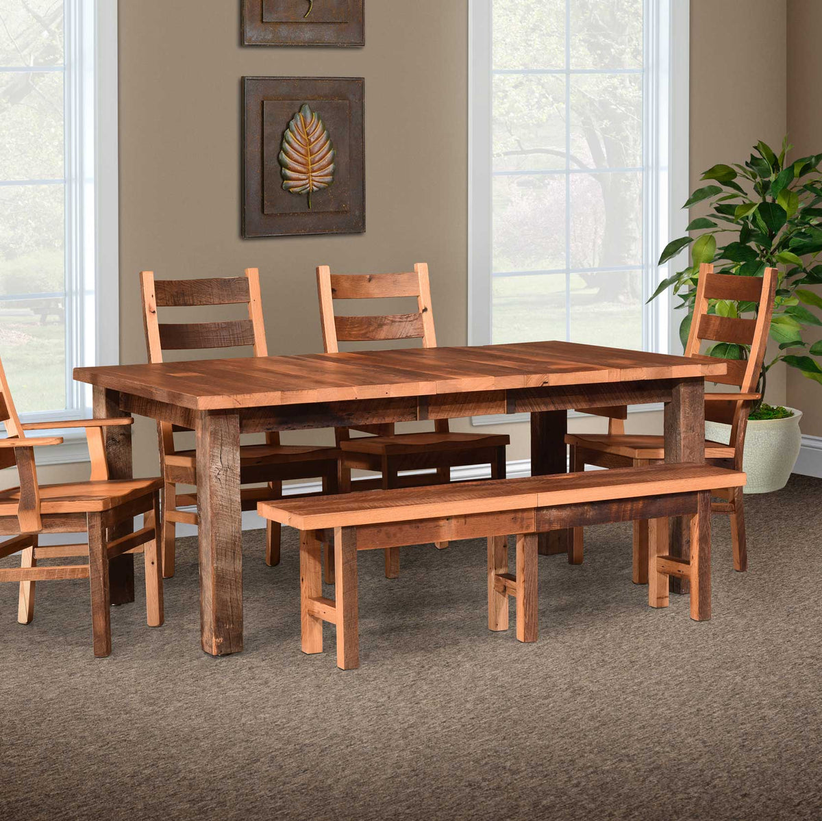 Amish Malone Rustic Barnwood Extendable Top Leg Table