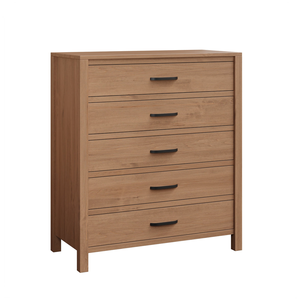 Wooden dresser with four drawers on a white background