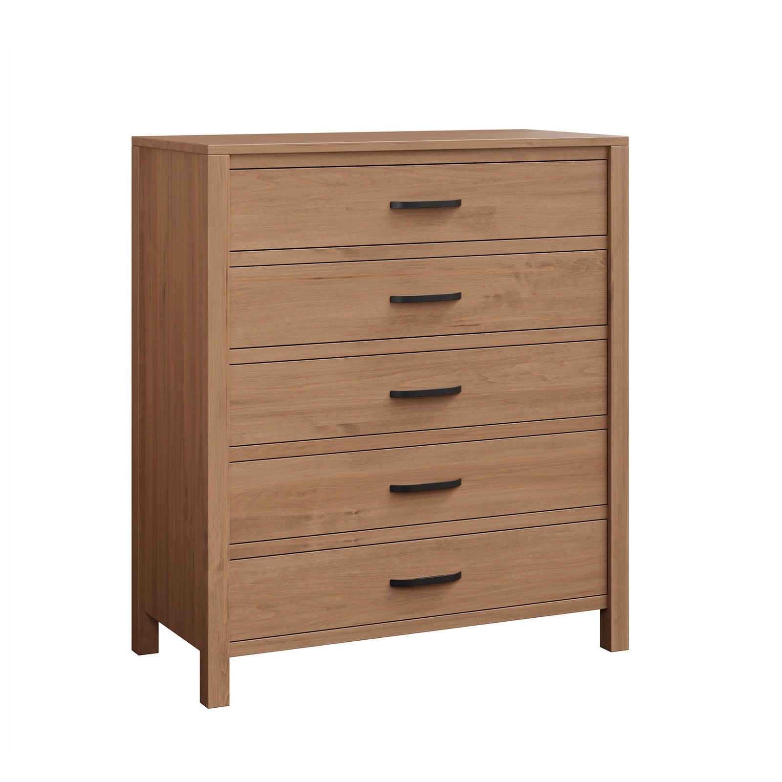 Wooden dresser with four drawers on a white background