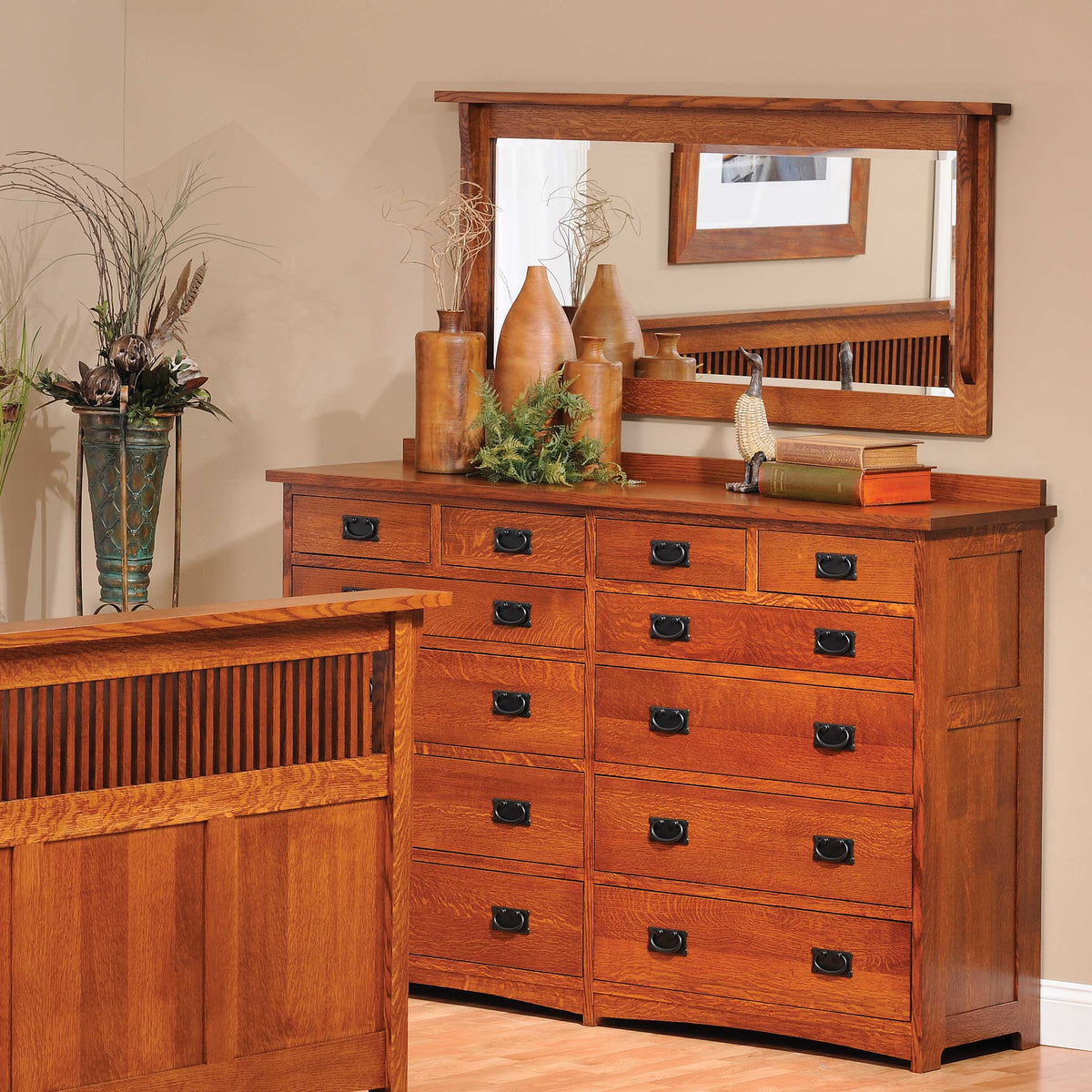 Amish Solid Wood Spanish Mission Dresser 44" High with 12 Drawers