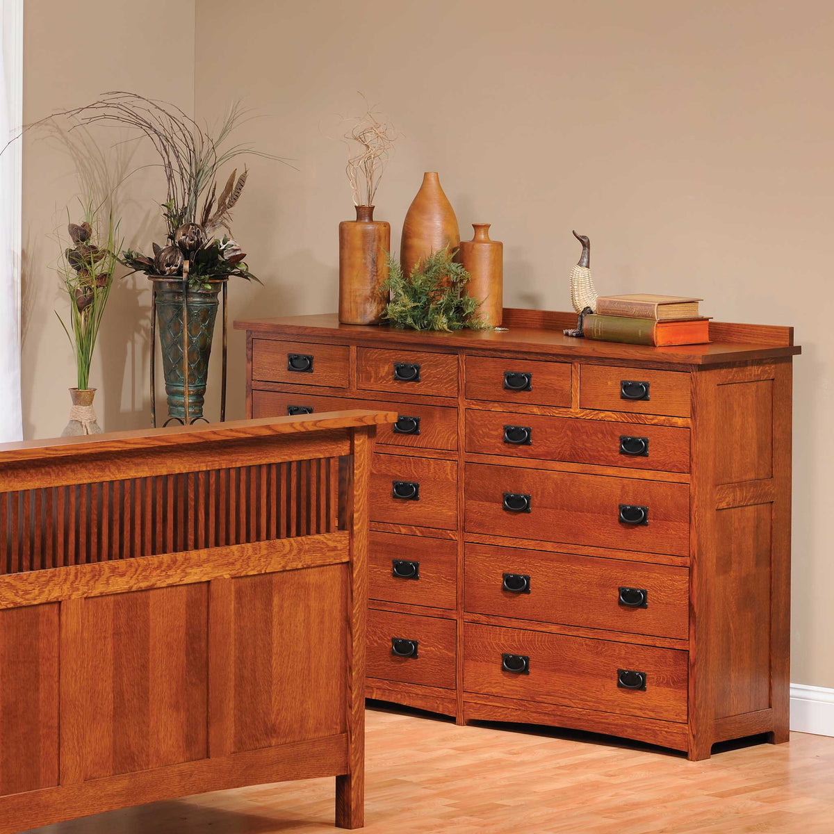 Amish Solid Wood Spanish Mission Dresser 44" High with 12 Drawers