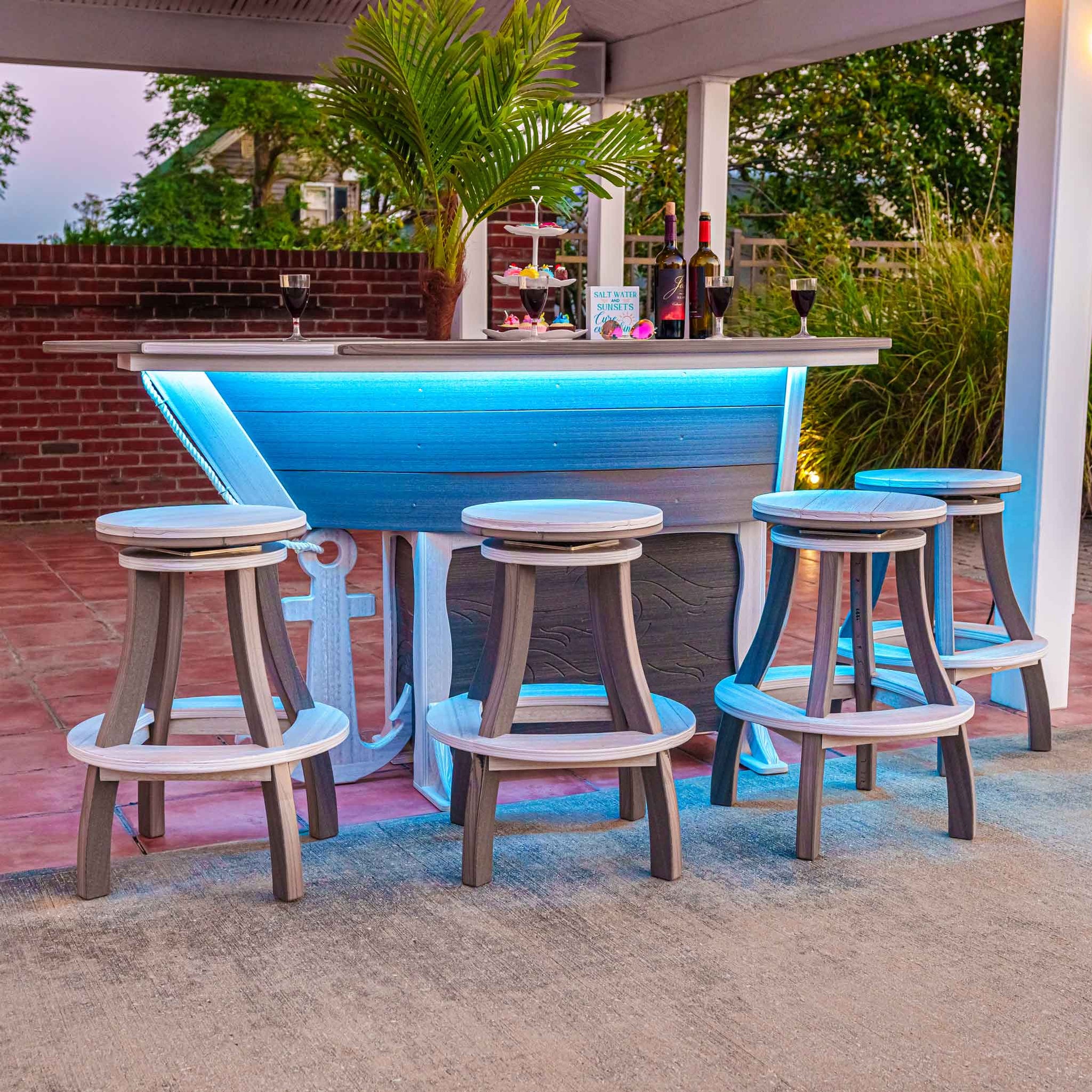 Amish Dockside Patio Poly Lumber 76" Boat Shaped Bar Table & Stools for 4