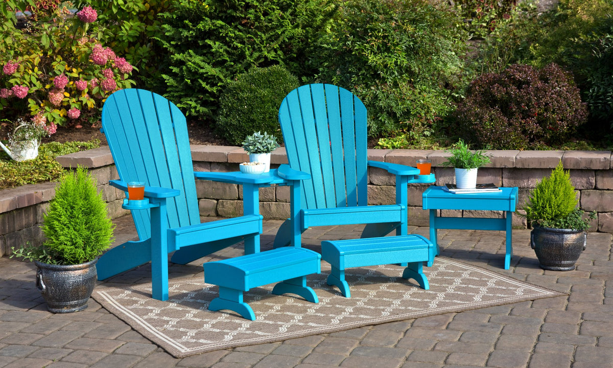 Amish Adirondack 4pc Patio Set: Chair, Footstool, Cupholder & End Table lifestyle photo