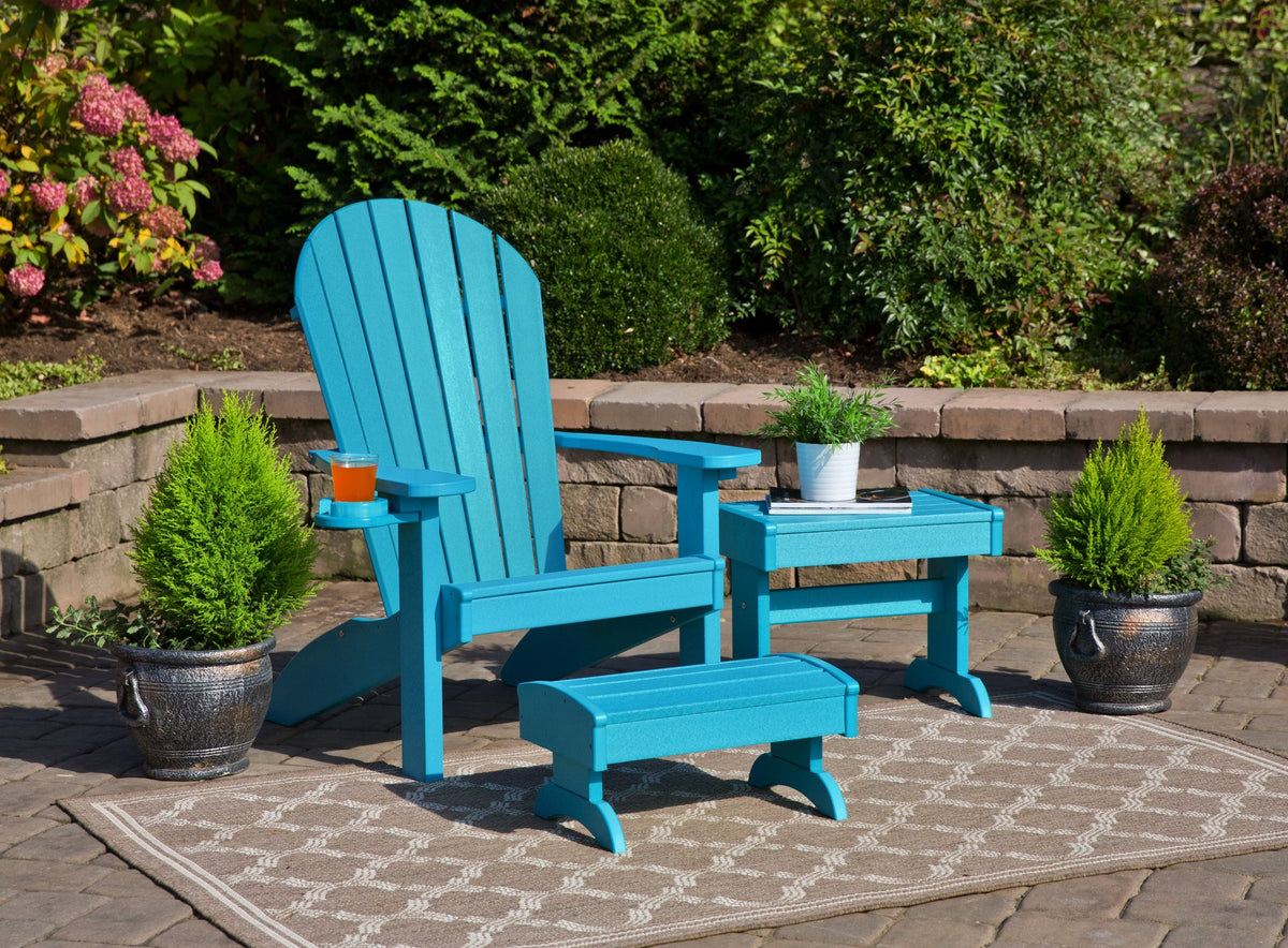 Amish Adirondack 4pc Patio Set: Chair, Footstool, Cupholder & End Table lifestyle photo