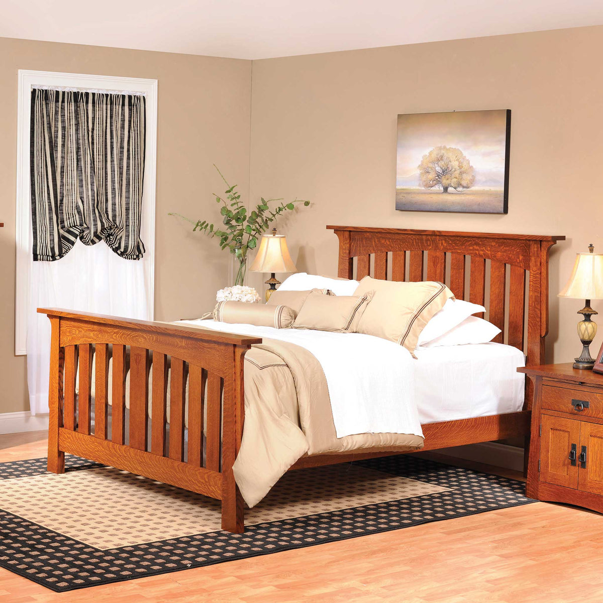Amish Solid Wood Alamosa Mission Carved Slat Bed