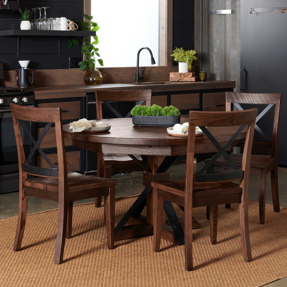 Amish Alton Rustic Barnwood Round Pedestal Solid Top Table