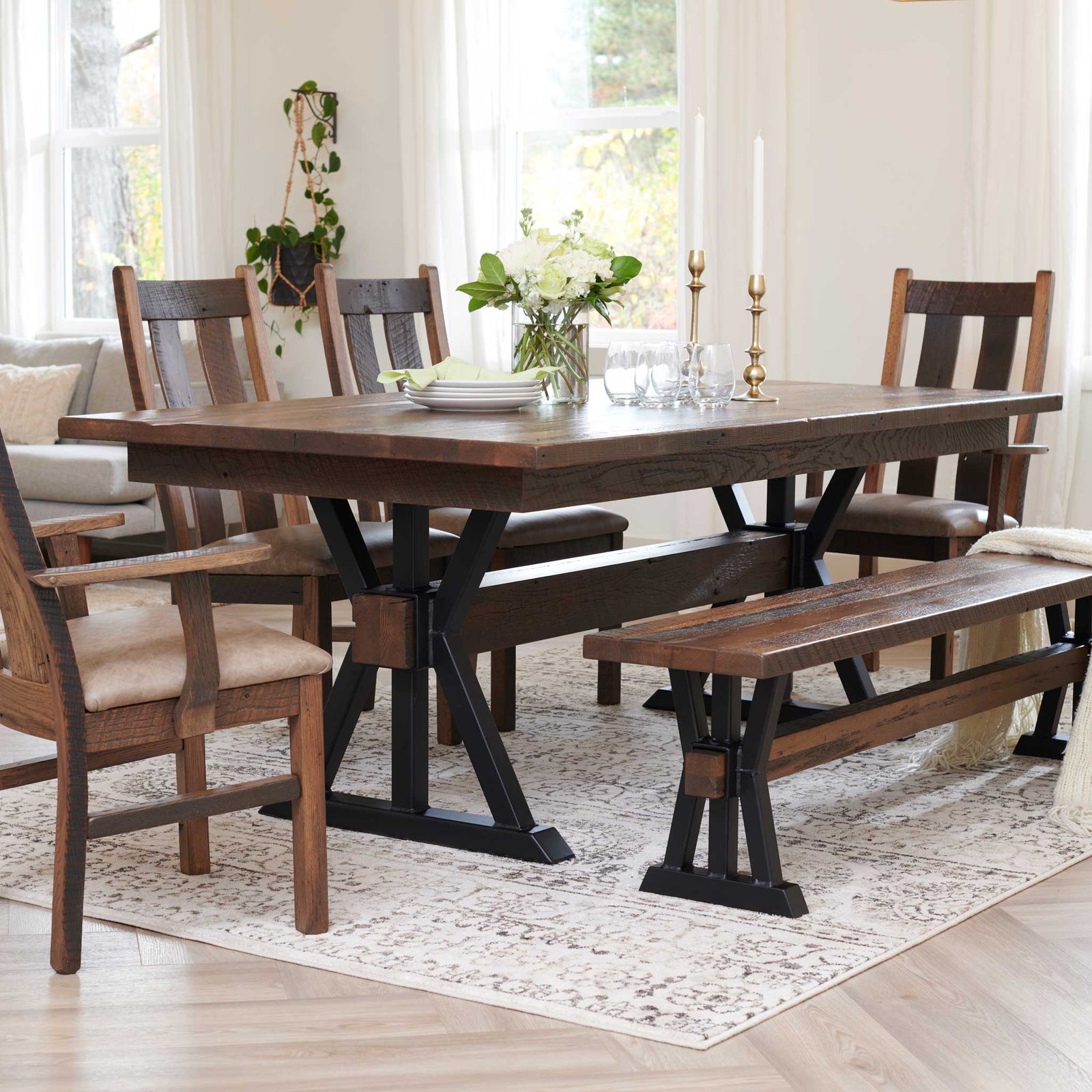 Amish Back Bay Rustic Barnwood 6pc Dining Set