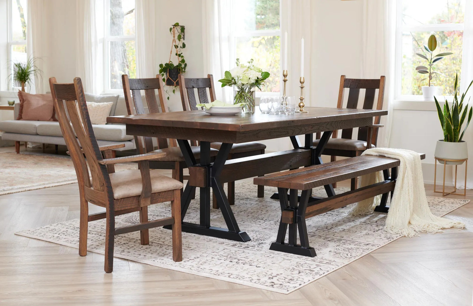 Amish Back Bay Rustic Barnwood 6pc Dining Set