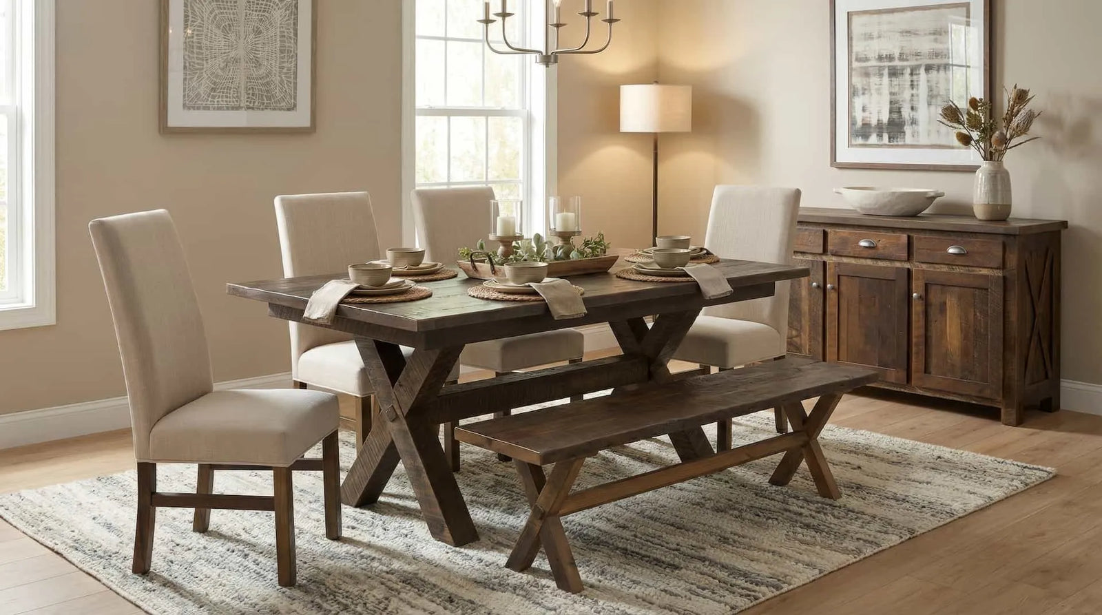 Amish Bakewell Rustic Barnwood 7pc Dining Set