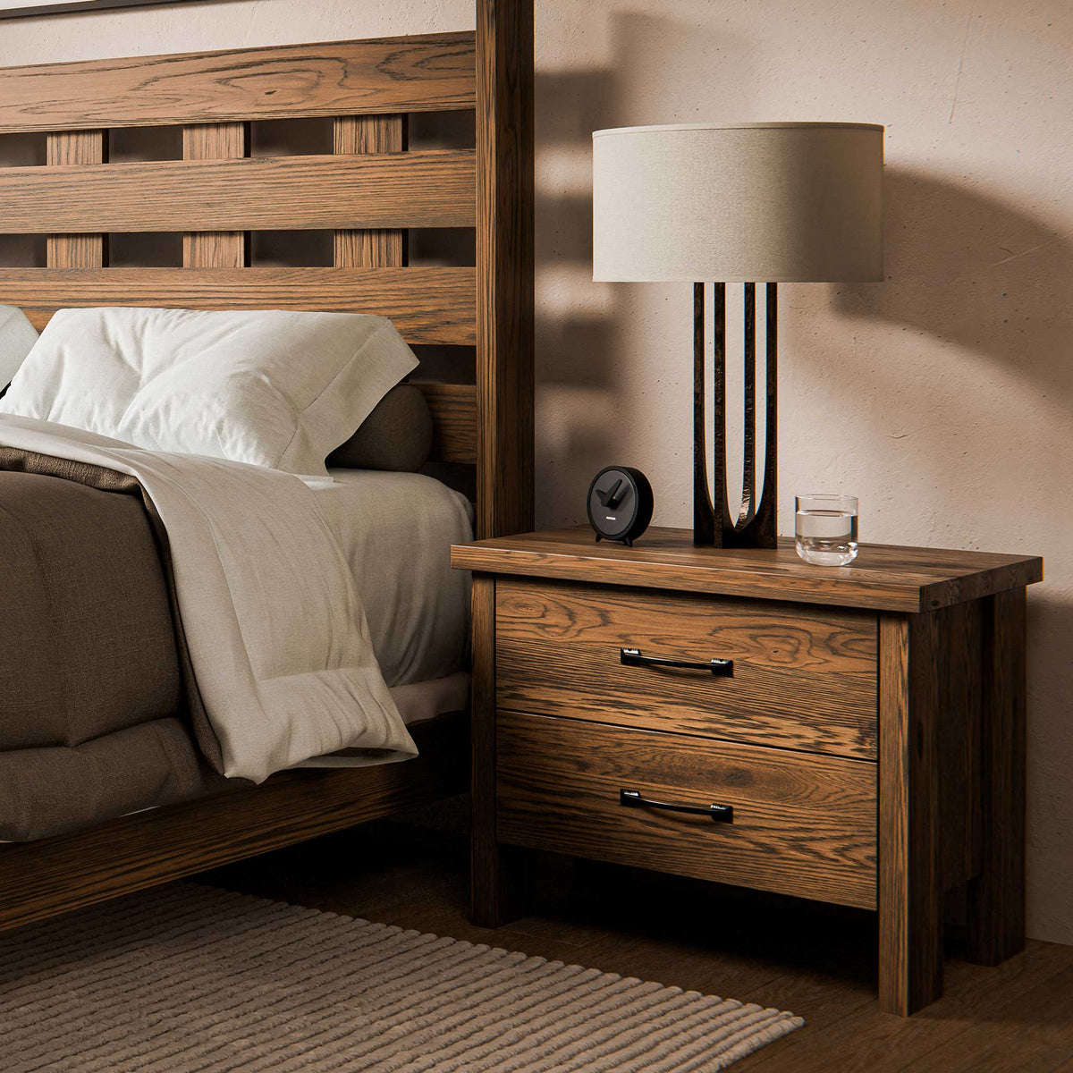 Amish Laramie Rustic Barnwood Night Stand 2 Drawer