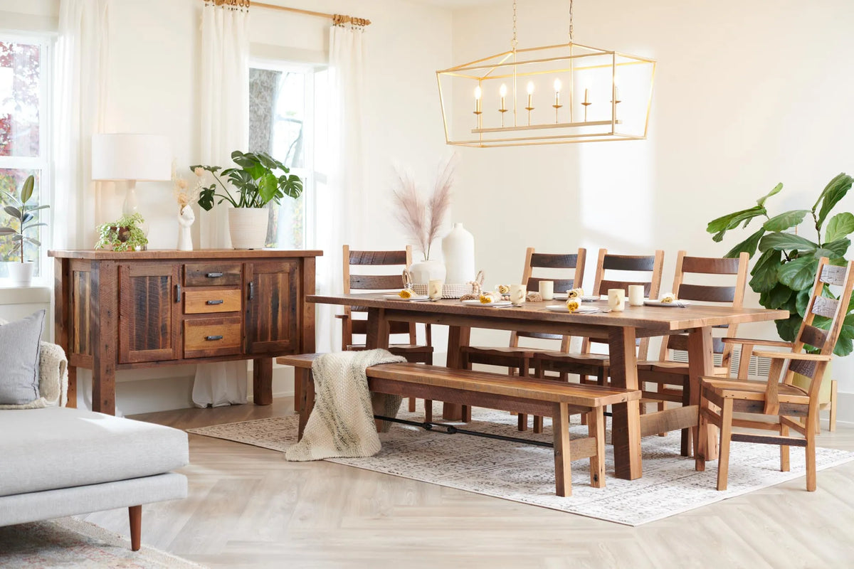 Amish Lakewood Rustic Barnwood 9pc Dining Set