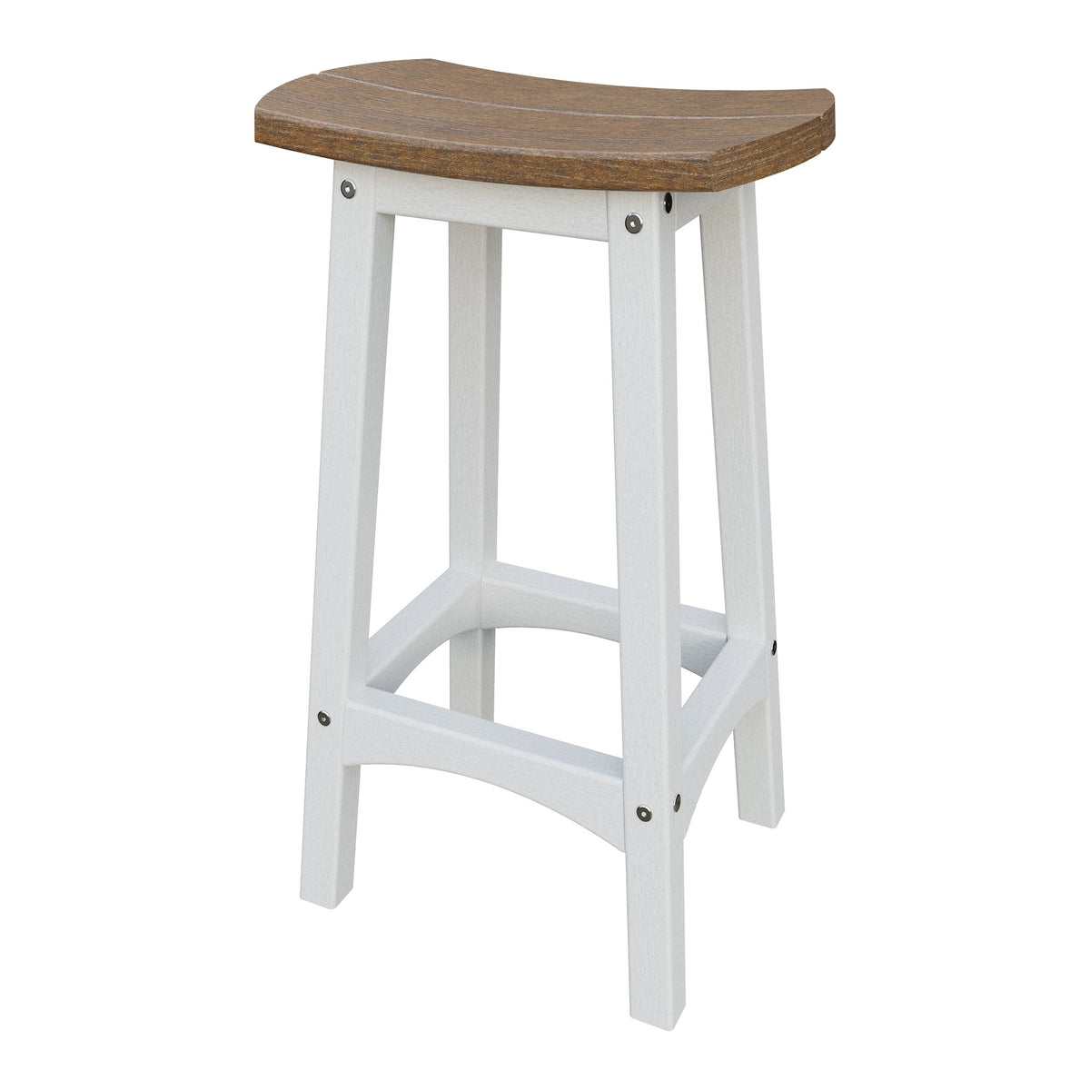 Amish Coastal Fanback Patio Barstool in Antique Mahogany & White