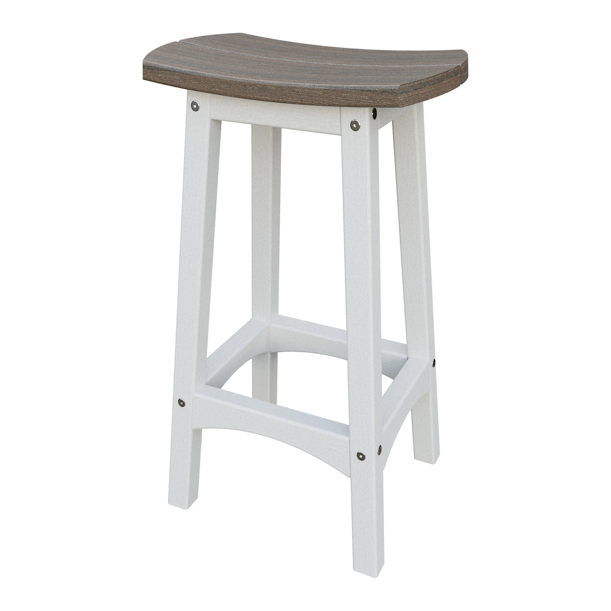 Amish Coastal Fanback Patio Barstool in Brazilian Walnut & White