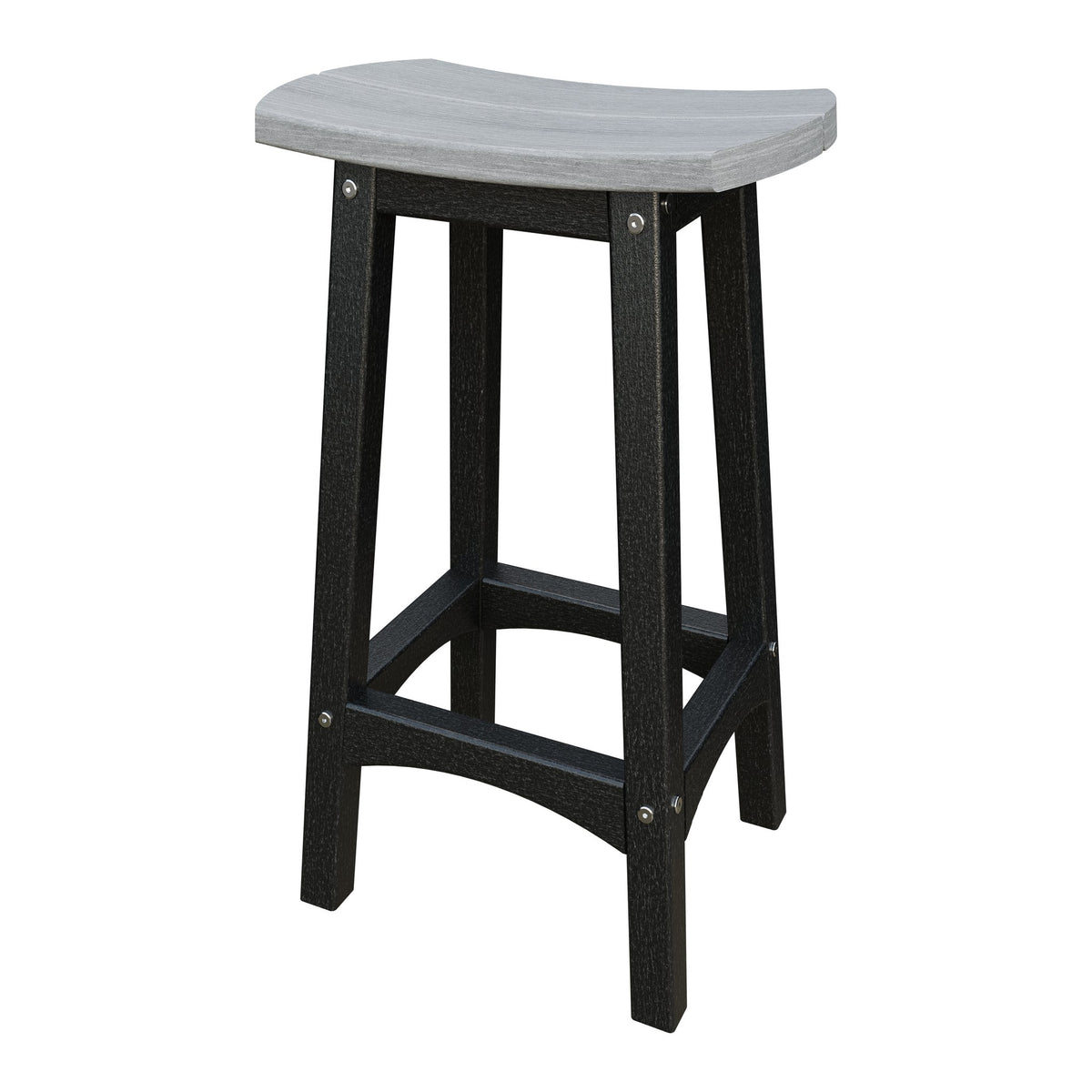 Amish Coastal Fanback Patio Barstool in Driftwood Gray & Black