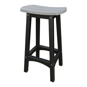 Amish Coastal Fanback Patio Barstool in Driftwood Gray & Black