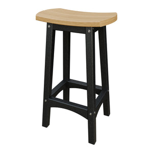 Amish Coastal Fanback Patio Barstool in Natural Teak & Black