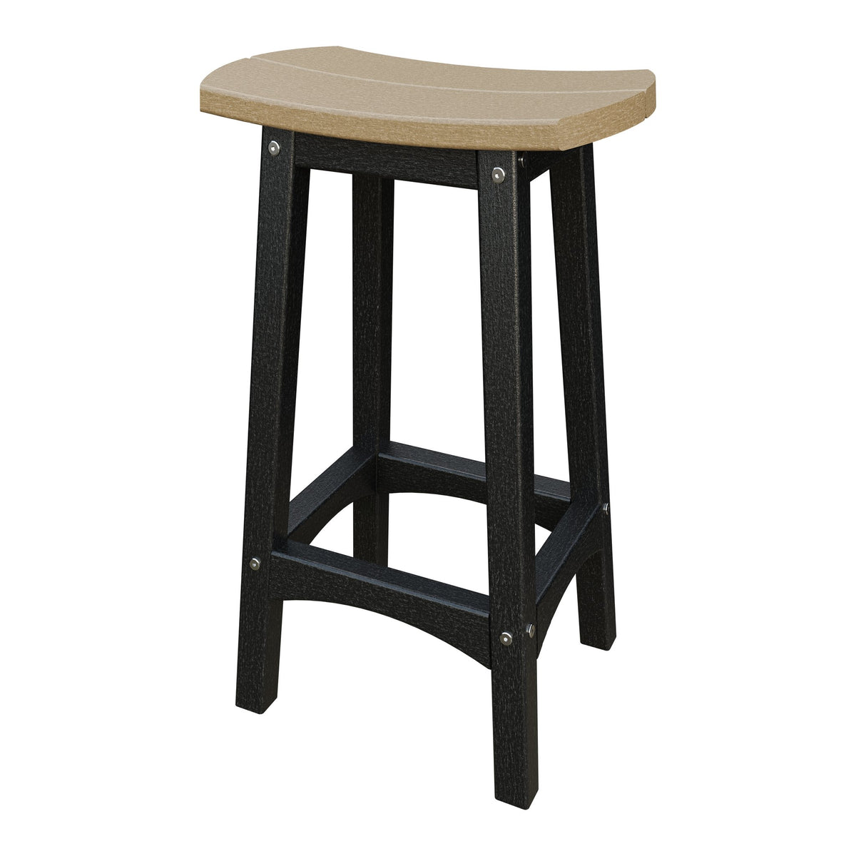 Amish Coastal Fanback Patio Barstool in Weathered Wood & Black