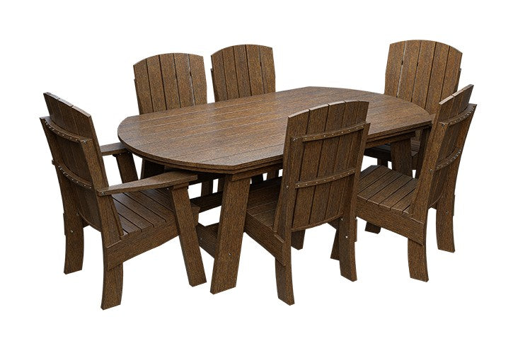 Amish Coastal Fanback 7-Piece Patio Dining Set: Table, 2 Armchairs & 4 Side Chairs in Antique Mahogany