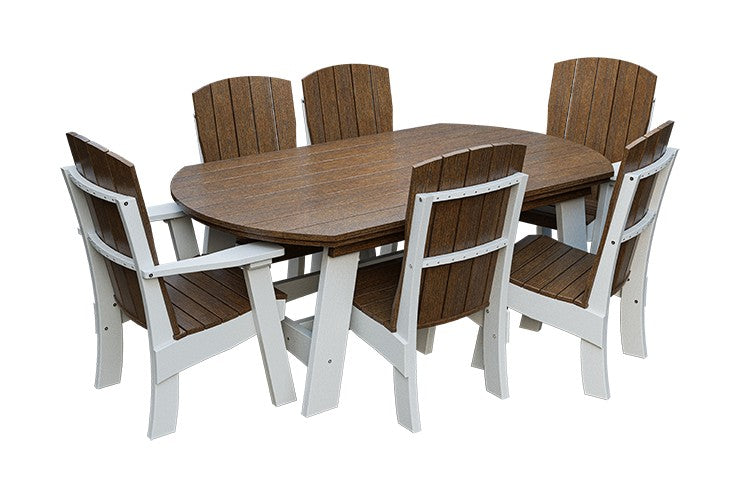 Amish Coastal Fanback 7-Piece Patio Dining Set: Table, 2 Armchairs & 4 Side Chairs in Antique Mahogany & White