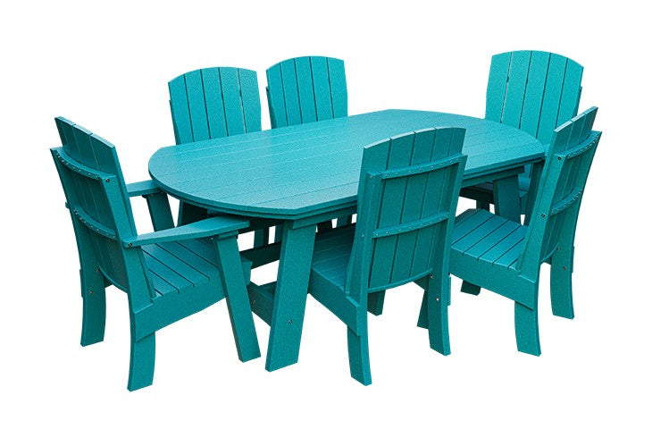 Amish Coastal Fanback 7-Piece Patio Dining Set: Table, 2 Armchairs & 4 Side Chairs in Aruba Blue