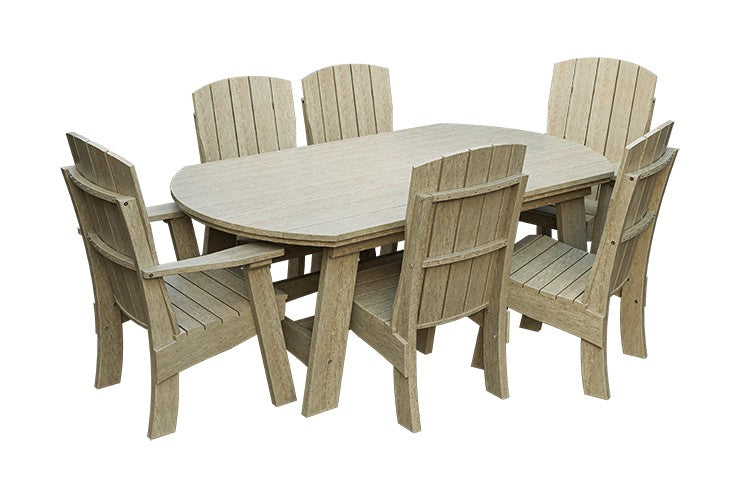 Amish Coastal Fanback 7-Piece Patio Dining Set: Table, 2 Armchairs & 4 Side Chairs in Birchwood