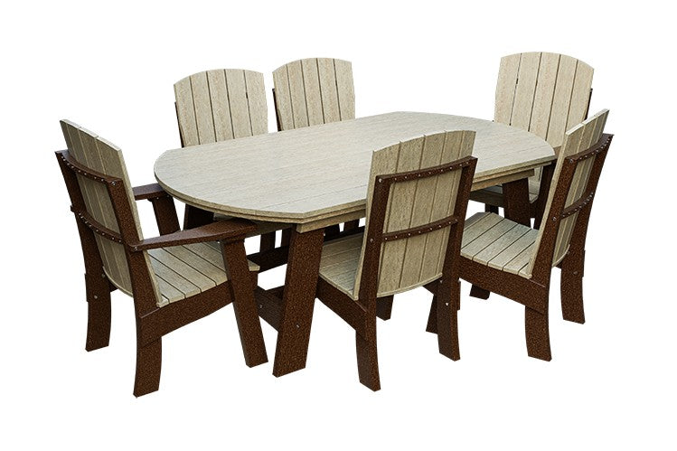 Amish Coastal Fanback 7-Piece Patio Dining Set: Table, 2 Armchairs & 4 Side Chairs in Birchwood & Tudor Brown