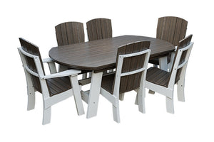 Amish Coastal Fanback 7-Piece Patio Dining Set: Table, 2 Armchairs & 4 Side Chairs in Brazilian Walnut & White