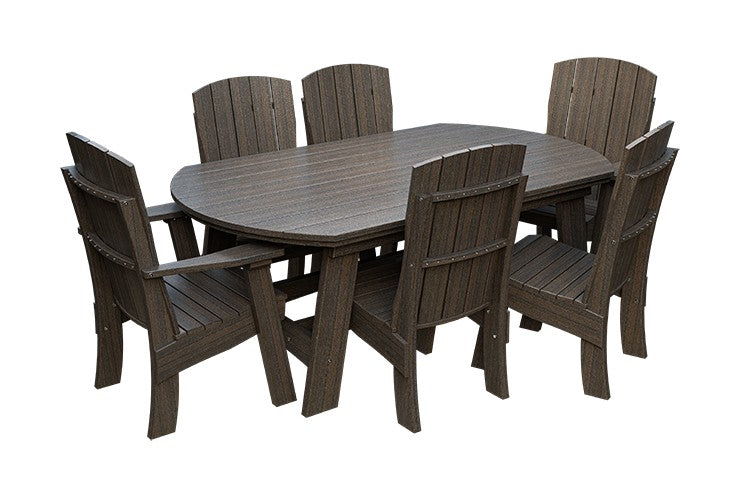 Amish Coastal Fanback 7-Piece Patio Dining Set: Table, 2 Armchairs & 4 Side Chairs in Brazilian Walnut