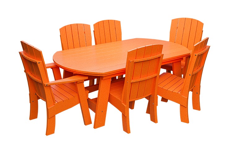 Amish Coastal Fanback 7-Piece Patio Dining Set: Table, 2 Armchairs & 4 Side Chairs in Bright Orange