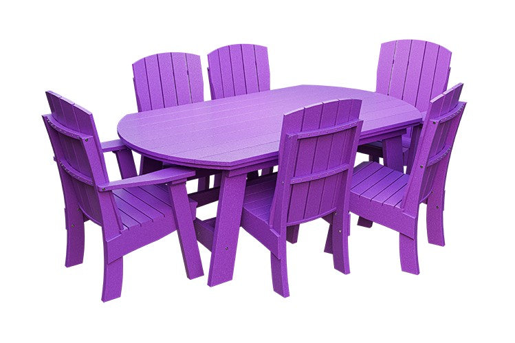 Amish Coastal Fanback 7-Piece Patio Dining Set: Table, 2 Armchairs & 4 Side Chairs in Bright Purple