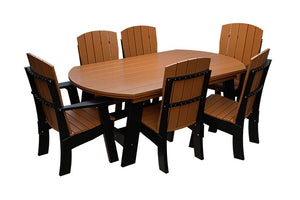 Amish Coastal Fanback 7-Piece Patio Dining Set: Table, 2 Armchairs & 4 Side Chairs in Cedar & Black