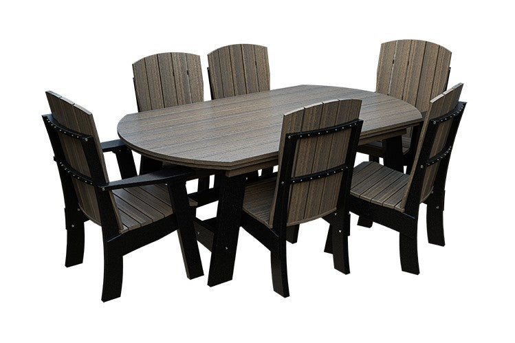 Amish Coastal Fanback 7-Piece Patio Dining Set: Table, 2 Armchairs & 4 Side Chairs in Coastal Gray & Black