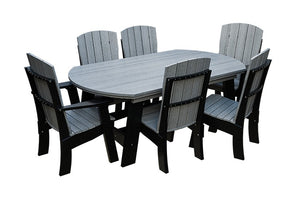 Amish Coastal Fanback 7-Piece Patio Dining Set: Table, 2 Armchairs & 4 Side Chairs in Driftwood Gray & Black