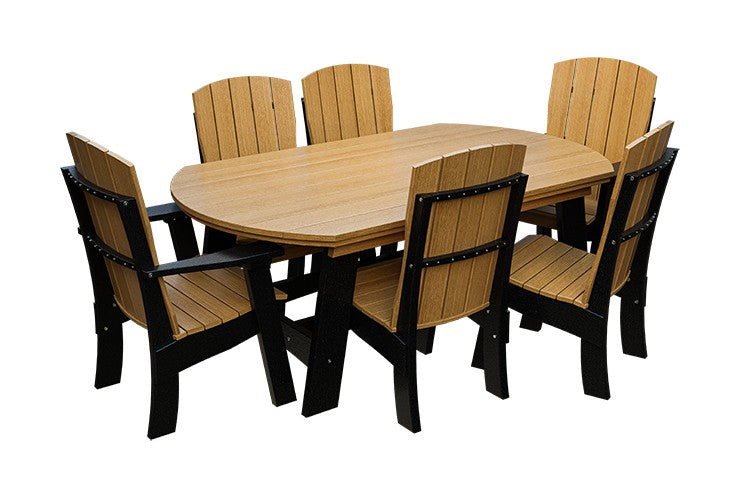 Amish Coastal Fanback 7-Piece Patio Dining Set: Table, 2 Armchairs & 4 Side Chairs in Natural Teak & Black