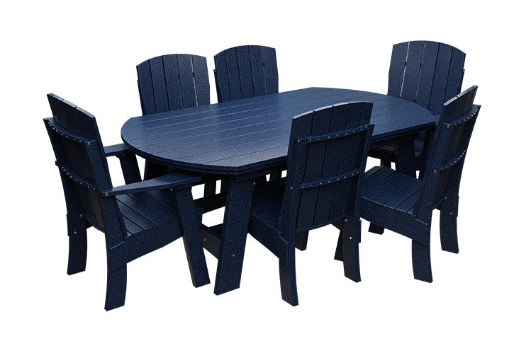 Amish Coastal Fanback 7-Piece Patio Dining Set: Table, 2 Armchairs & 4 Side Chairs in Patriot Blue