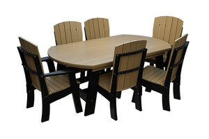 Amish Coastal Fanback 7-Piece Patio Dining Set: Table, 2 Armchairs & 4 Side Chairs in Weathered Wood & Black