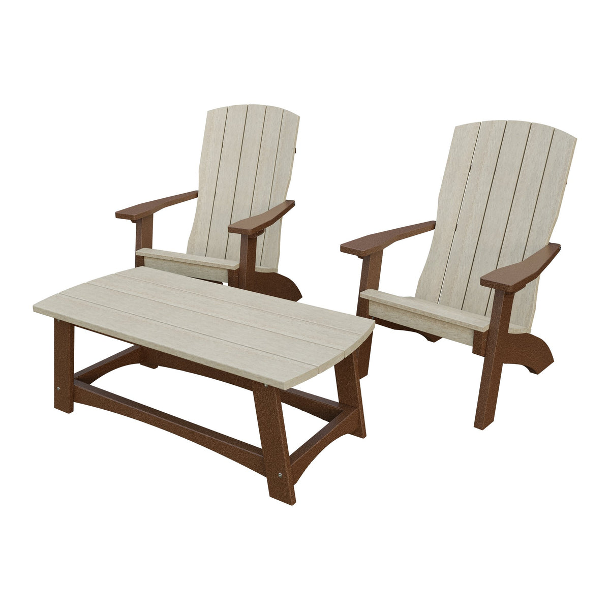 Amish Coastal 5-Piece Patio Set: 2 Chairs, 2 Ottomans & End Table in Birchwood & Tudor Brown