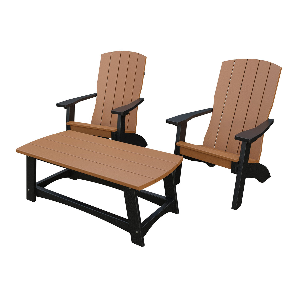 Amish Coastal 5-Piece Patio Set: 2 Chairs, 2 Ottomans & End Table in Cedar & Black