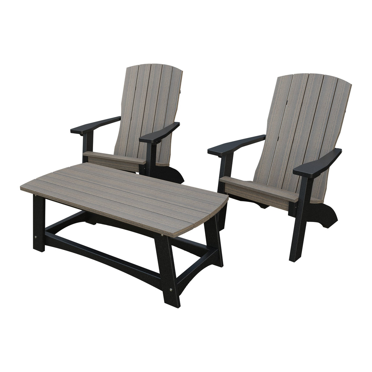 Amish Coastal 5-Piece Patio Set: 2 Chairs, 2 Ottomans & End Table in Coastal Gray & Black