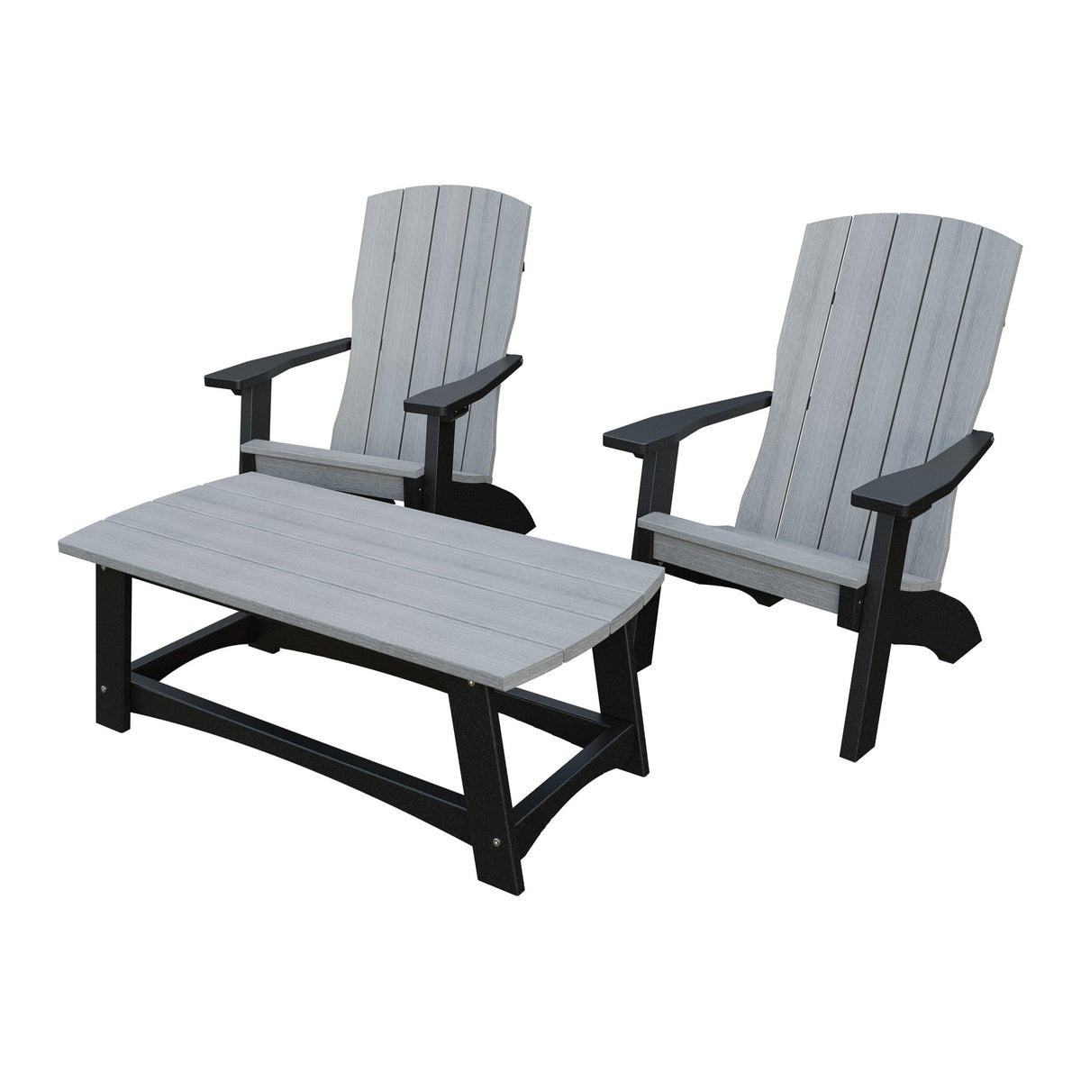 Amish Coastal 5-Piece Patio Set: 2 Chairs, 2 Ottomans & End Table in Driftwood Gray & Black