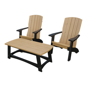 Amish Coastal 5-Piece Patio Set: 2 Chairs, 2 Ottomans & End Table in Natural Teak & Black