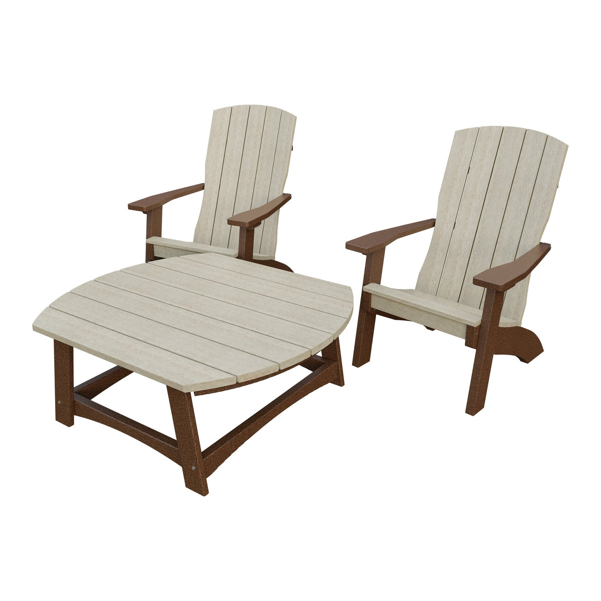 Amish Coastal 3pc Patio Set: 2 Chairs & Coffee Table in Birchwood & Tudor Brown
