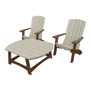 Amish Coastal 3pc Patio Set: 2 Chairs & Coffee Table in Birchwood & Tudor Brown