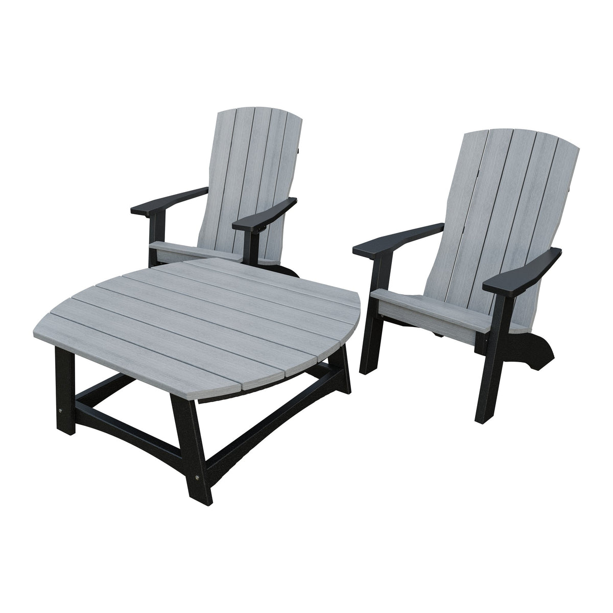 Amish Coastal 3pc Patio Set: 2 Chairs & Coffee Table in Driftwood Gray & Black
