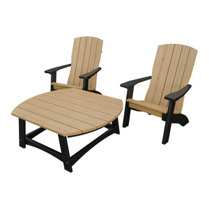 Amish Coastal 3pc Patio Set: 2 Chairs & Coffee Table in Natural Teak & Black