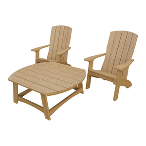 Amish Coastal 3pc Patio Set: 2 Chairs & Coffee Table in Natural Teak