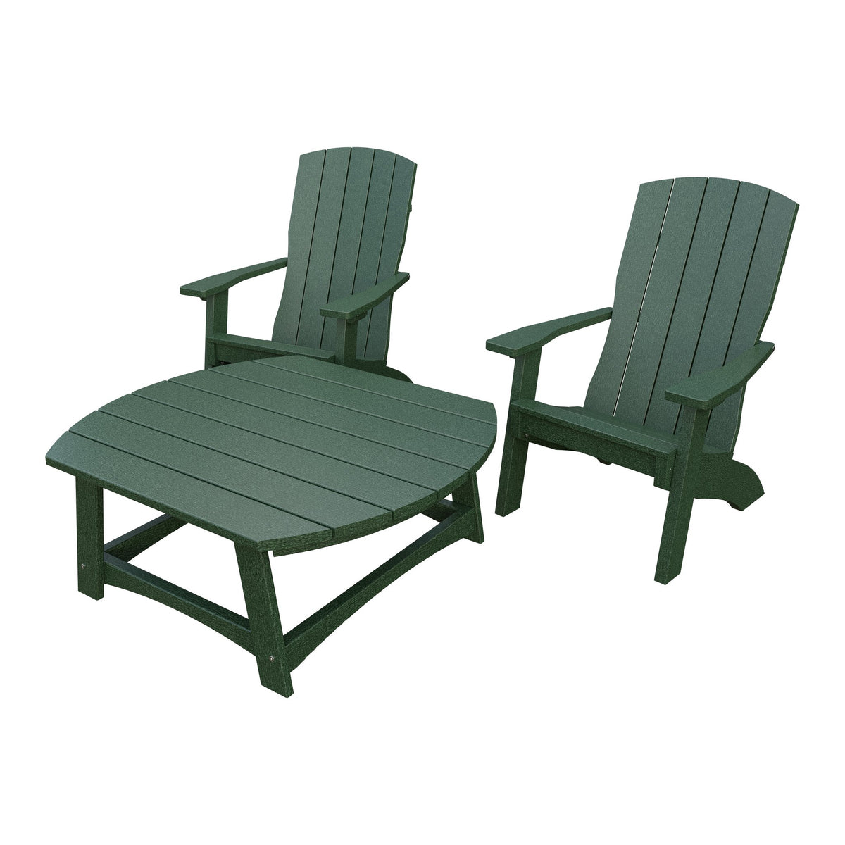 Amish Coastal 3pc Patio Set: 2 Chairs & Coffee Table in Turf Green