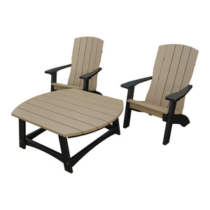 Amish Coastal 3pc Patio Set: 2 Chairs & Coffee Table in Weathered Wood & Black