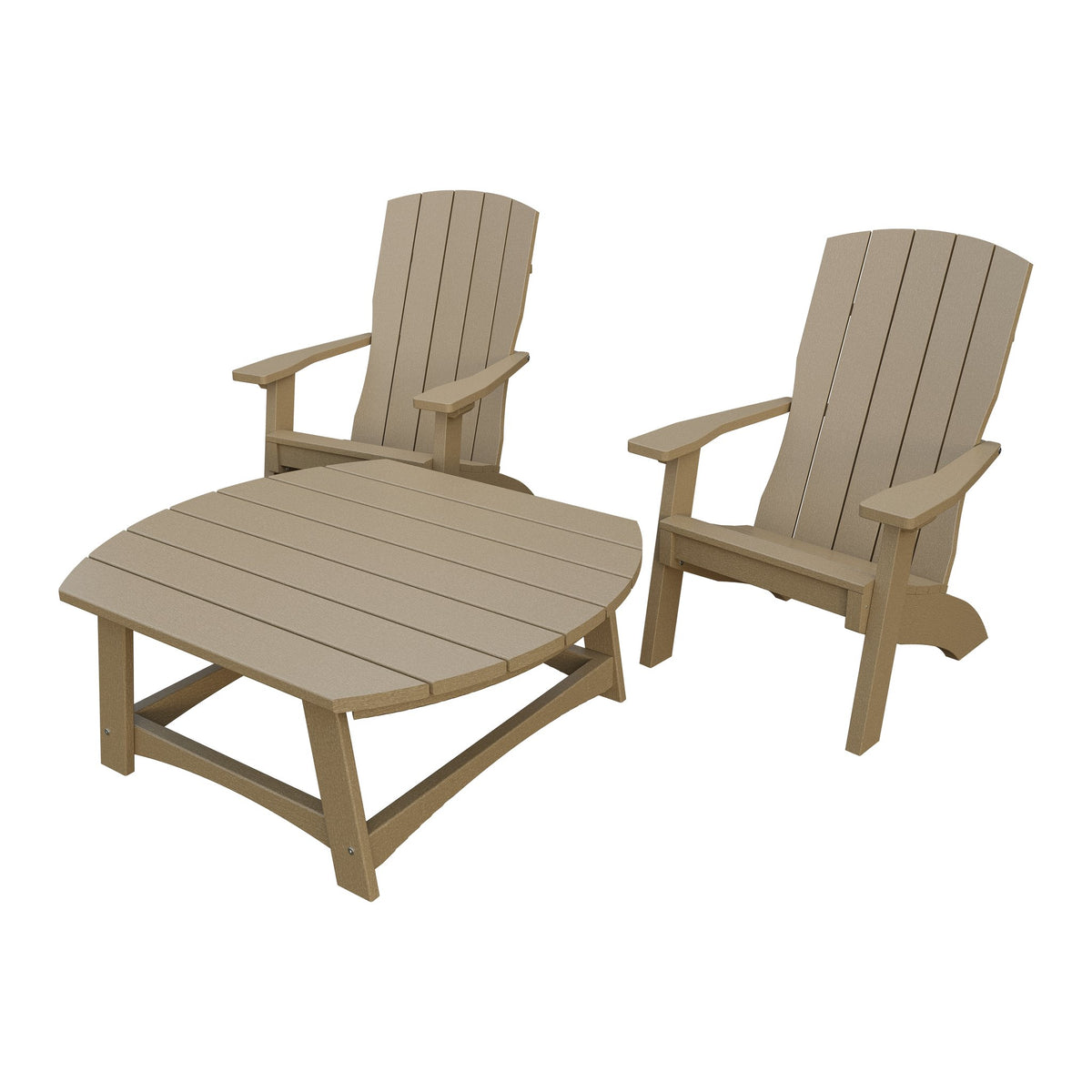 Amish Coastal 3pc Patio Set: 2 Chairs & Coffee Table in Weathered Wood